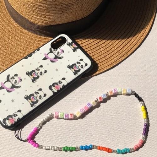 45 Cm Don't Worry Be Happy Written Charm Cute Beaded Phone Strap Accessories Trend Chou Design