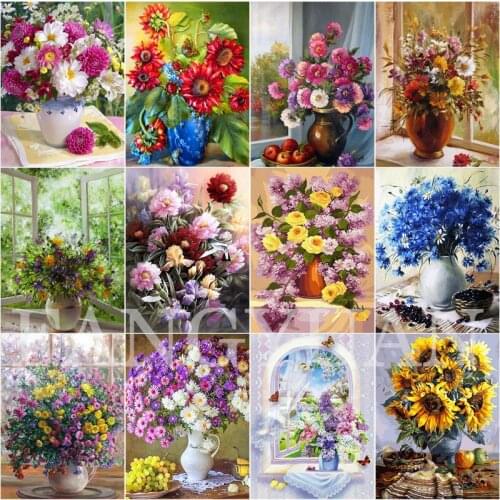 Diamond Painting Flowers Diamond Mosaic Cross Stitch Kit 5D Full Square Round Drill Diamond Embroidery Floral Wall Decoration