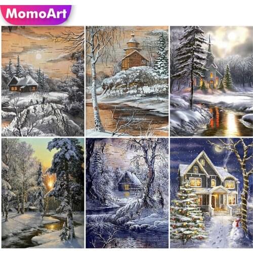 MomoArt Diamond Painting House Diamond Mosaic Landscape Picture Of Rhinestone Embroidery Tree Full Drill Square Wall Decor