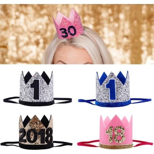 Glitter Crown Headband Baby Boy Girl Women 30st Birthday Decor Party Hat 1 Year Old Party Baby Shower Headband Kids Gifts