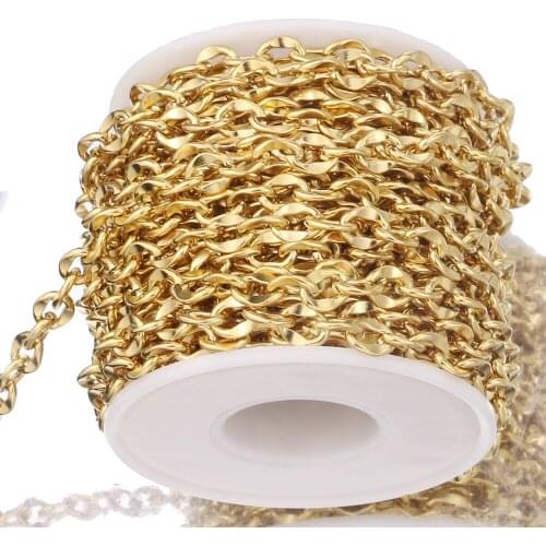 1 Meter Stainless Steel Gold Rolo Cable Chains Flat Wire Chic Lips Chain for Bracelet Necklace Making DIY Chain Jewelry Supplies