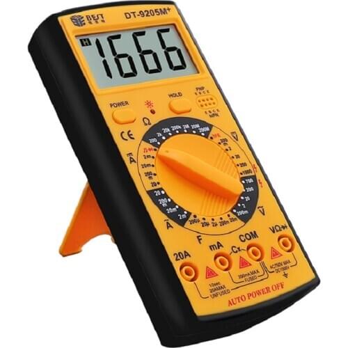 Wholesale DT9205M+ Digital LCD Multimeter with protect cover Electrical Meter AC DC Voltmeter Ohmmeter Ammeter datahold tester