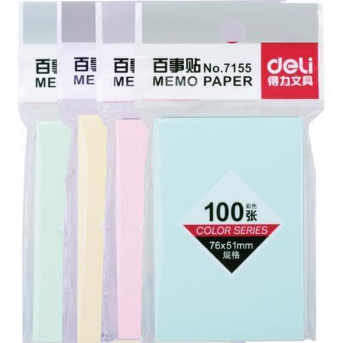 Deli 100 Pages Colored Sticker Paper Square Sticky Notes Student Memo Pad Bookmark Point It Marker Memo School Office Stationery