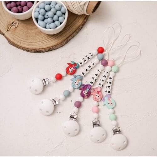 Baby Pacifier Clip Chain Silicone Handmade Nipple Holder Personalized Name Mermaid Soother Babies Teething Chain Teether ToyGift
