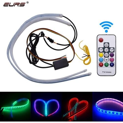 2pcs Led Daytime Running Lights RGB Flowing Flexible Turn Signal DRL 30cm 45cm 60cm Led Strip Multi Color for Headlights