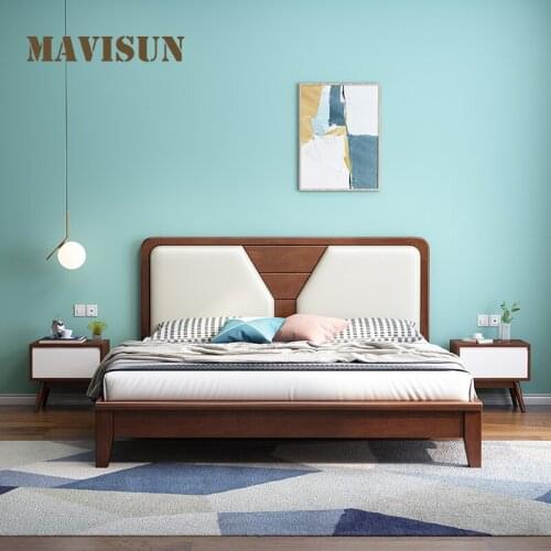 All Solid Wood Double Bed Master Bedroom 1.5M 1.8m With Upholstered Backrest Home Simple European Style Light Luxury Master Bed