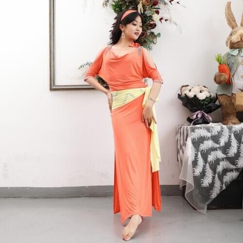 Egyptian Cabaret Shaabi Women Belly Dance Clothes Baladi Dress Saidi Girls Costume Open Shoulder Bellydance Dress 5 PCS Set