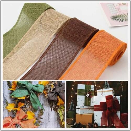 3m/roll 6cm Width Handmade Linen Ribbon Burlap Wired Ribbon Rolls Trims Tape DIY Christmas Material Wedding Party Crafts