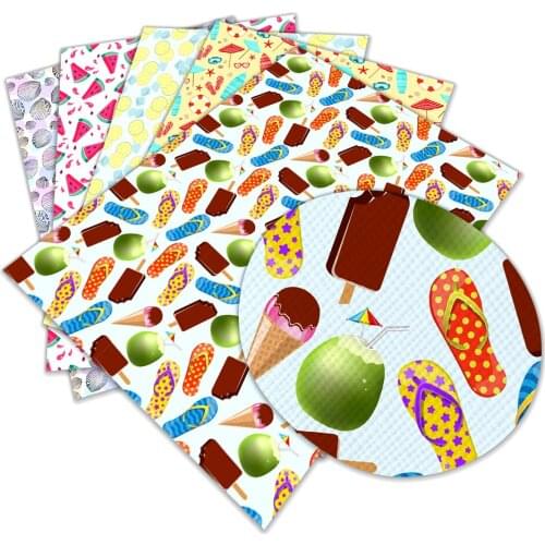 Summer Printed Faux Leather Fruists Sheet Ice Cream Pattern for Bow Synthetic Leather DIY Decoration Crafts A4 22*30CM