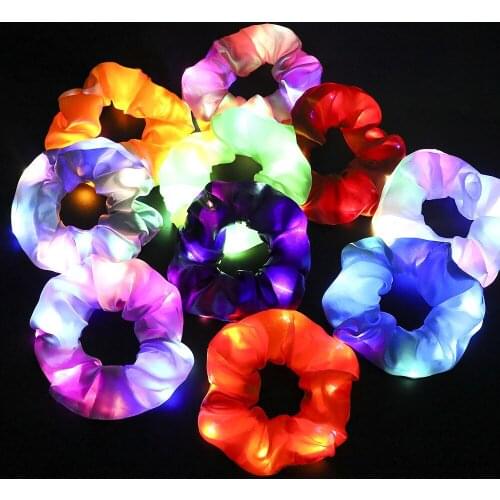 1pcs Girls Fashion Led Luminous Scrunchies Hairband Ponytail Holder Headwear Elastic Hair Bands Solid Color Hair Accessories