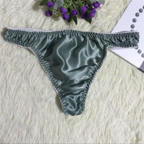 Mens Silk Sexy Soft Briefs Thong T Panties Solid Color Comfortable Breathable Underwear Men G String Thong Bikini Gays Pants