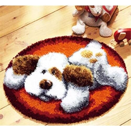 Latch Hook Kit Rug Cushion Pillow Mat DIY Craft Playful Dog 50CM by 50CM Cross Stitch Needlework Crocheting Rug Embroidery 8