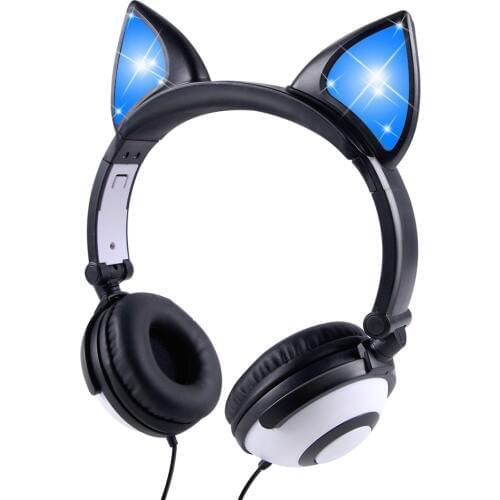 Birthday Gift Wired Kid Headphones Foldable Flashing Cat Ear Children Headphones Gaming Headset With LED Light For PC