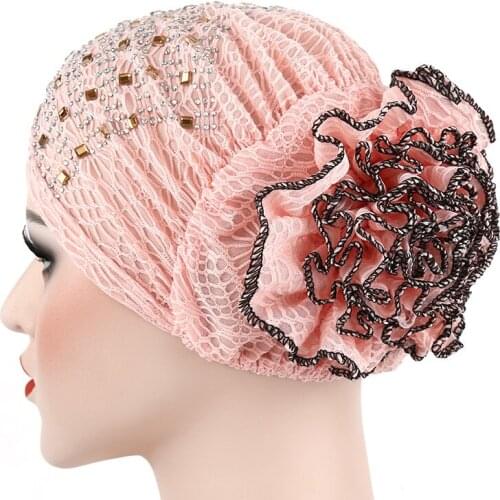 New Hot Drilling Baotou Cap Bandeau Scarf Bandana Femme With Big Flower Dish Taqiyah India After Arab Turban Spot