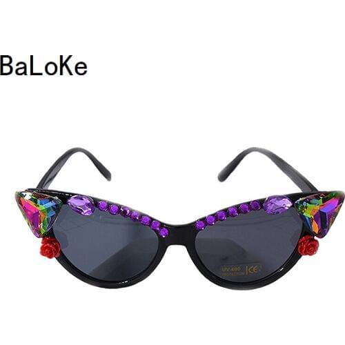 New Vintage Crystal Cat Eye Sunglasses Baroque Retro Rhinestone Sunglasses Women Girls Summer Beach Outdoor Party Glasses Gifts