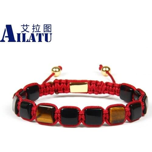 Provide Design 8x8mm Natural Black Onyx & Tiger Eye Stone Flatbed Braided Square Bracelet Nice Gift WOrldwide Vrand Jewelry