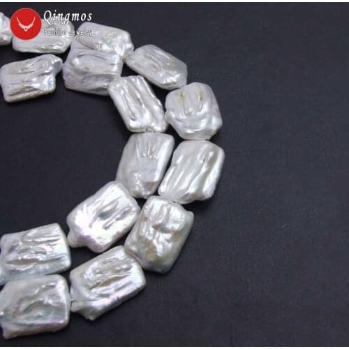 Qingmos 15*20mm Rectangle Luster Natural FW White Pearl Loose Beads for Jewelry Making DIY Necklace Bracelet Earring Strand 14