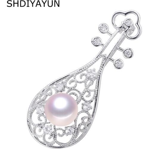 SHDIYAYUN Big Sale Pearl Brooch For Women Chinese Style Pipa Brooches Pins Natural Freshwater Pearl Fine Jewelry High Quality