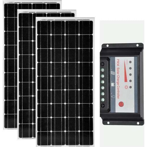 Solar Panels For Home 300w 36v Solar Plate 12v 100w 3 PCs Solar Charger Battery Solar PWM Controller 12v/24v 30A Solar Home Kit
