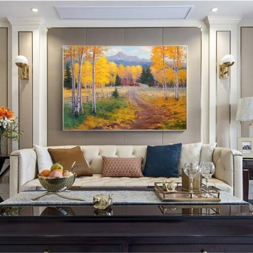 Modern Canvas Art Abstract Autumn Forests River Landscape Painting Wall Art Posters Wall Pictures for Living Room Home Decor