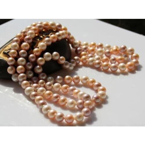 Gorgeous AAA9-10mm south sea round multicolor pearl necklace 48"14K Gold Clasp KKK