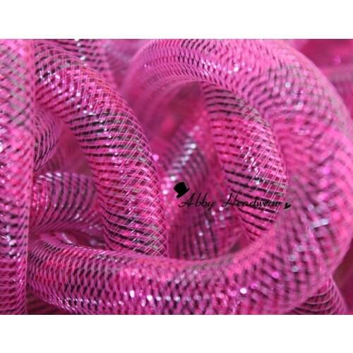 HOT PINK & BLACK METALLIC STRIPE TUBULAR CRIN CYBERLOX 60YARD 16MM FREE SHIPPING
