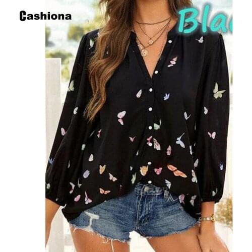 2021 summer new elegant leisure blouse women long sleeve butterflies print tops plus size 3xl feminina blusas shirt ropa mujer