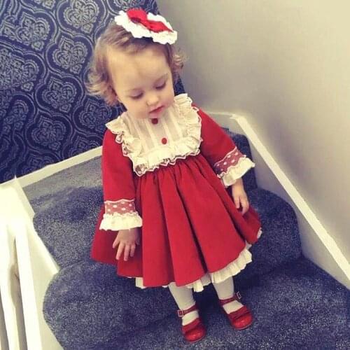 1-5 Year autumn winter children clothing baby 1st birthday red princess dresses long sleeves plus velvet korean baby clothes