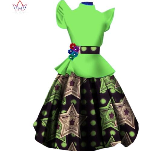 African Dresses for Women Dress Suit Flare Sleeve Tops and Print Skirt Knee Length Skirt Set Women Plus Size Clothing 6XL WY1371