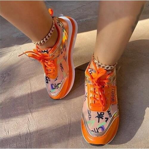 Women Graffiti Candy Color Shoes , Running Shoes , Fitness Shoes , Wedge Leisure Casual Sneaker , Lace Up Walking Shoes