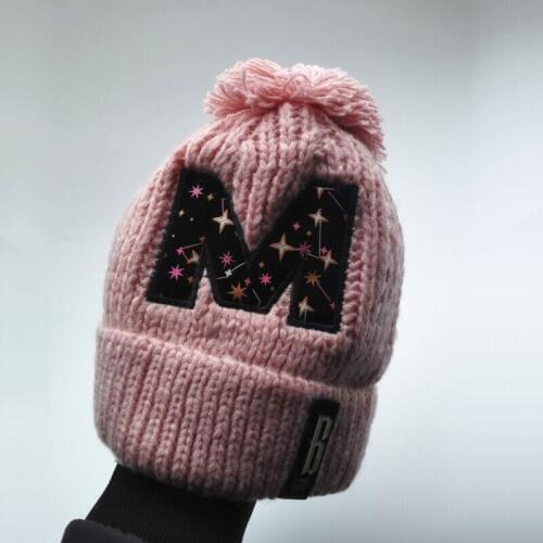 M letter Embroidery Womens Winter Hats Fashion Pom pom Curled Thick Fleece Knitted Hats Beanies Girl Caps SKullies Gorros Bone