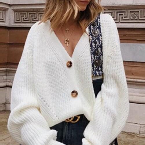 Autumn Winter 2021 Ladies Sweater Solid Long Sleeve Button Coat Loose Oversize Cardigan Knitted Top Women Plus Size Y2k Clothes