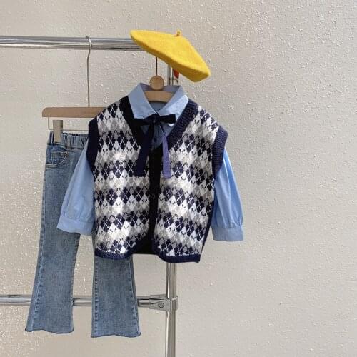 Childrens Vest Autumn 2021 New Girls and Boys Korean Plaid Simple Sweater Vest Casual All-match Vest Kids Winter Clothes