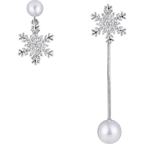 1 Pair Fashion Dangle Earrings Crystal Snowflake Faux Pearl Decor Earring Pierced Earrings Jewelry Accessories For Christmas