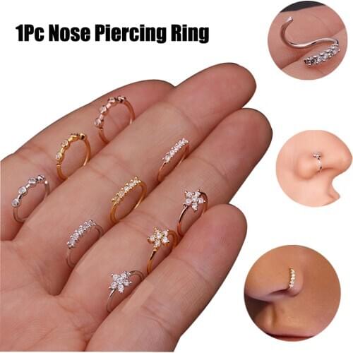 1 Pcs 0.8x8mm Nose Piercing Body Jewelry Part Nose Hoop Nostril Nose Ring Tiny Flower Helix Cartilage Tragus Ring