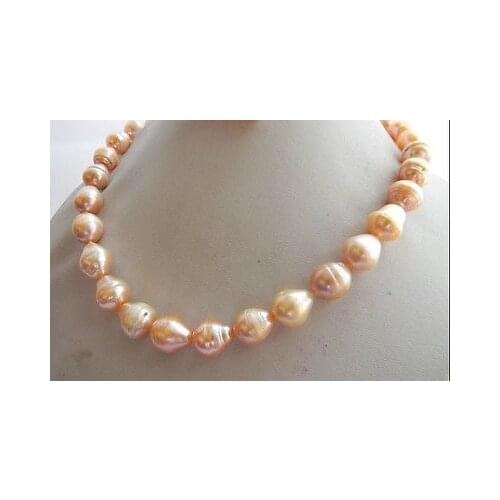 10-14mm AAA +++south sea baroque pink pearl necklace 18" >Selling jewerly free shipping