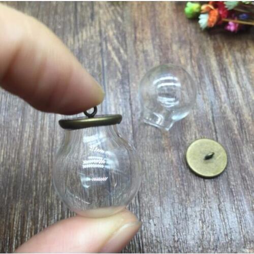 100sets/lot 20mm Glass globe 12mm opening setting base set glass vials pendant DIY hollow glass dome cover necklace pendant