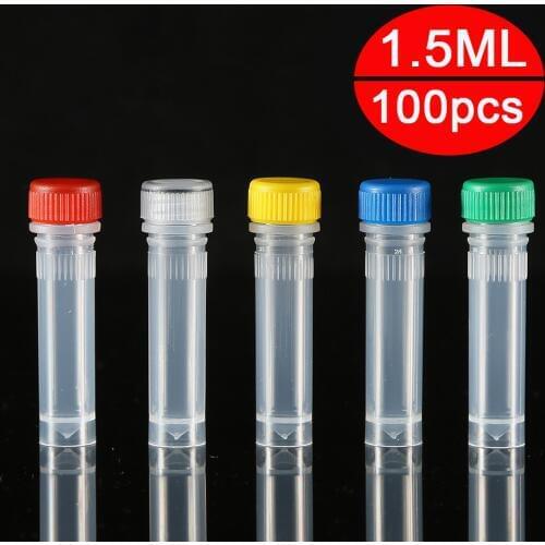 100 Pieces , 1.5ml Cryopreservation Tube Laboratory Freezing Tubes Centrifuge Tube For Lab Analysis With Colorful Screw Cap