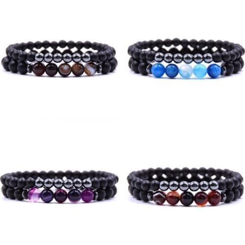 13Colors Striped Stone Beaded Bracelet Black Mantra Prayer Beads Buddha Bracelet for Women and Mens Pulseras Masculina