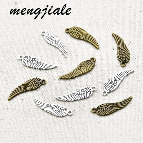 14pcs Fashion Two Color Angel Wings Charms Alloy Meta Pendants For DIY Handemade Supplies Jewelry Accessories Making 31*10mm