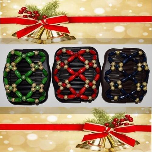 2018 60pcs/lot fashion golden whit blue green red beads beautiful luxury christmas magic comb