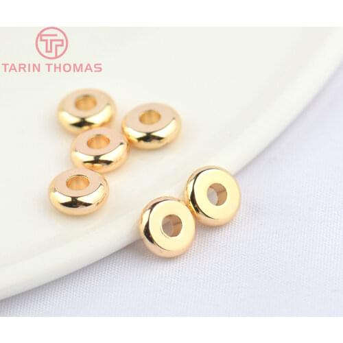 20PCS 5x2MM 6x2MM 7x1.8MM 24K Gold Color Plated Brass Round Spacer Beads for Jewelry Making Finding Accessories