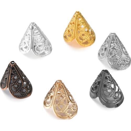 50pcs 16x16mm Charms Filigree Flower Shape Cone Beads Cap For DIY Earring Necklace Jewelry Finding Making Supplies Accessories