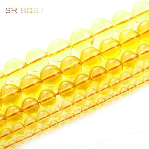 Free Shipping SR Select by Size 4-12mm Natural Round Gemstone Stone DIY Yellow Quartz Loose Citrine Beads Strand 15"