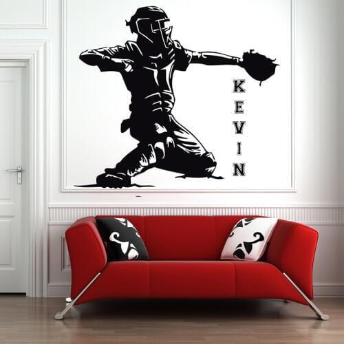 Baseball Winner celebration Wall Decal custom Baseball player Personalised Name vinyl Stickers Kids Room Home decoration G829