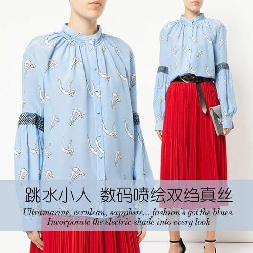 Diving villain digital inkjet silk crepe de chine fabric soft shirt dress crepe fabric 100 silk fabric wholesale silk cloth