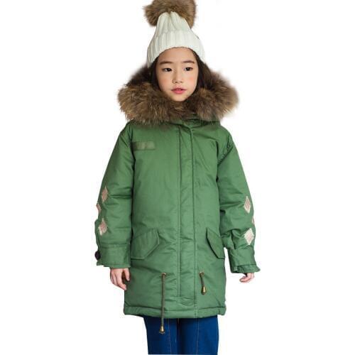 Large fur collar hooded thick coat girls Down cotton jacket Kids Winter Jacket Parkas girl warm Snow outerwear Children Clothing