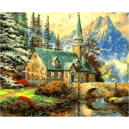 DIY Digital Painting By Numbers Package Hut in the forest oil painting mural Kits Coloring Wall Art Picture Gift frameless