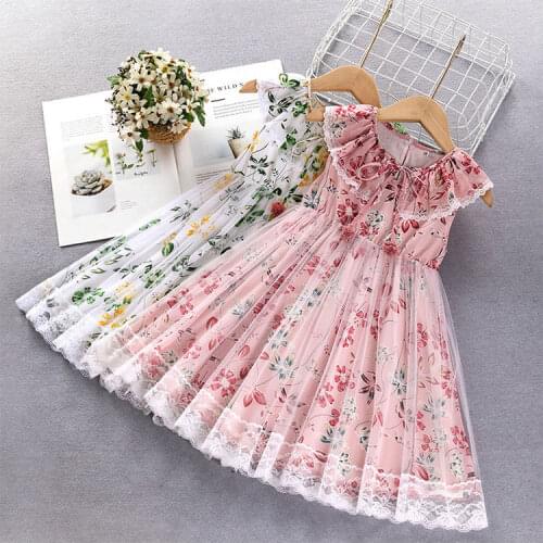 Baby Girl Clothes 2021 Summer Flowers Children Dresses Elegant Cute Princess Dress Lace Bow Kids Party Dresses