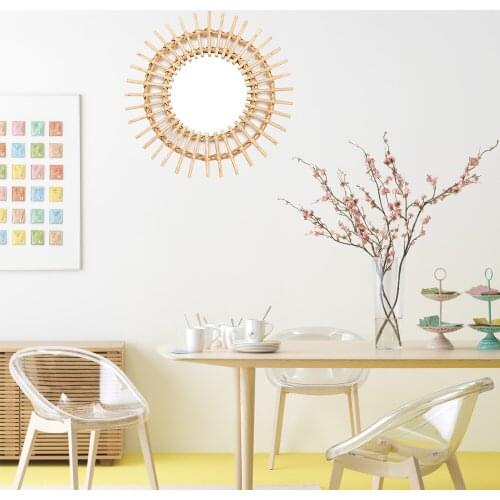 Home Decorative Rattan Weaving Art Mirror Living Room Wall Hanging Decor Bedroom Bathroom Makeup Mirror Photography Prop